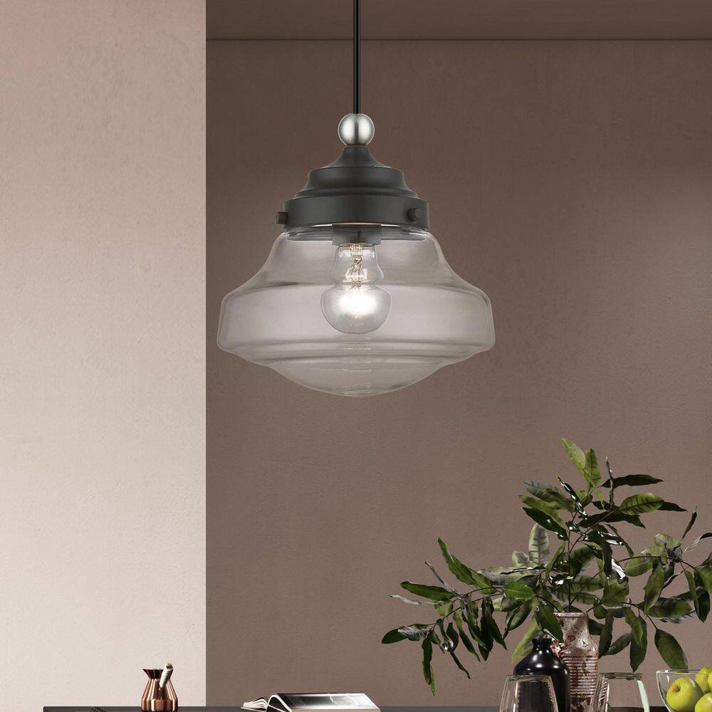 Avondale Mini Pendant with Clear Glass Shade - Black/Brushed Nickel