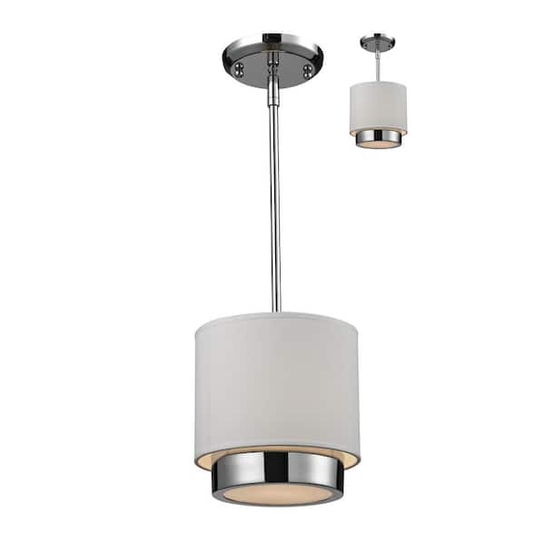 Unbranded Jade 1 Light Chrome Shaded Mini Pendant Light with White Linen Fabric Shade with No Bulbs Included