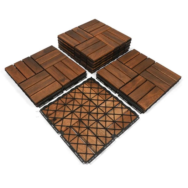 Tidoin 1 ft. x 1 ft. 12-Slats Acacia Wood Deck Tiles in Brown (10 Per Box)