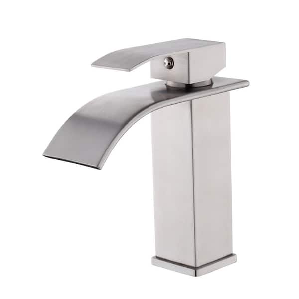 Modern Single Handle Single Hole Bathroom Sink Faucet with Suppply Line in Brushed Nickel