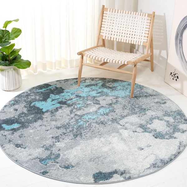 Adirondack Turquoise/Gray 6 ft. x 6 ft. Distressed Abstract Round Area Rug