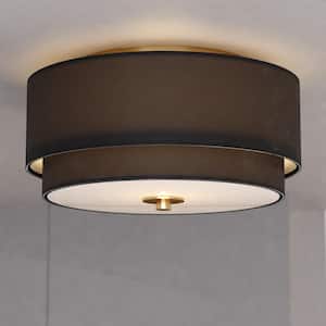 Burnaby 13 in. W Gold Brass Mid-Century Modern Semi Flush Mount Ceiling Light Black Linen Drum Shade