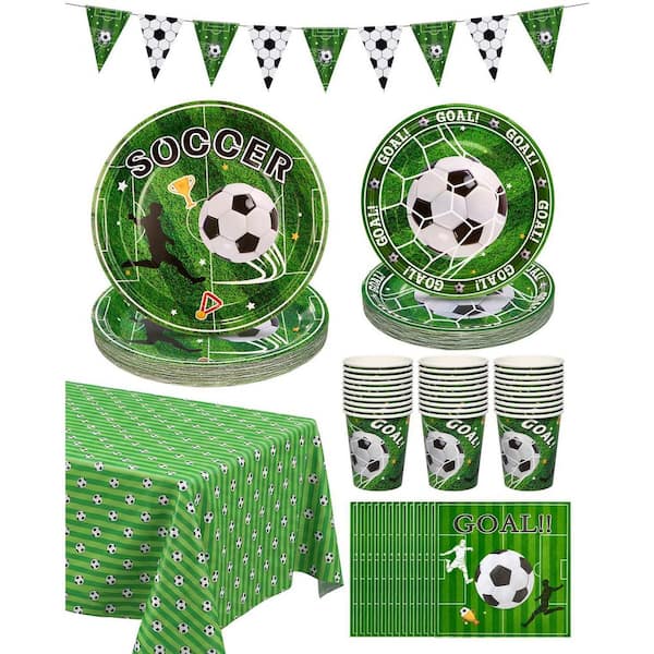 World Cup Party Tableware Sets for 30 Guests, Disposable Sets Include Paper Plates, Napkins, Cups, Tablecloth, Banner