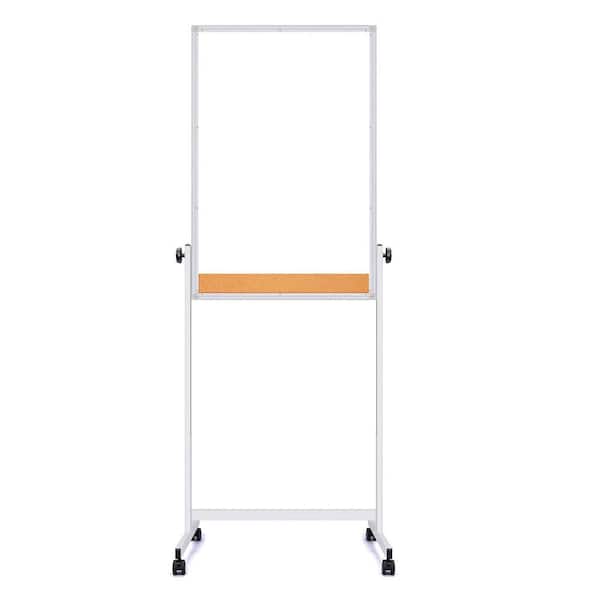 1-Pack Double-Sided Magnetic Cork Dry Erase Board with Adjustable Height, Wheels, Accessories, White, 44x28 in.