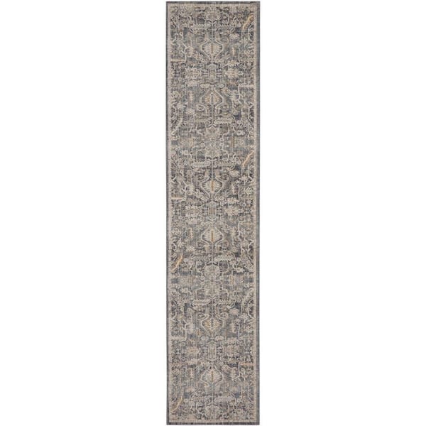 Nourison Lynx Navy Multicolor 2 ft. x 12 ft. All-over design Transitional Runner Area Rug