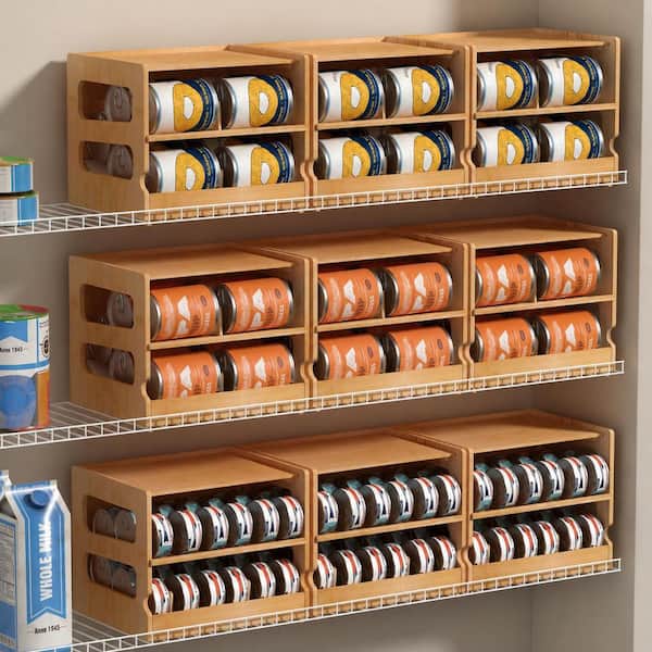 LAIFUCAM Natural Bamboo Cat Food Organizer with Stackable 2-Tier