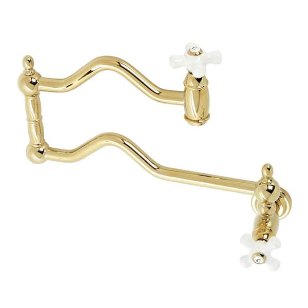 Kingston Brass Heritage Wall Mount Pot Filler Faucets in Polished Brass