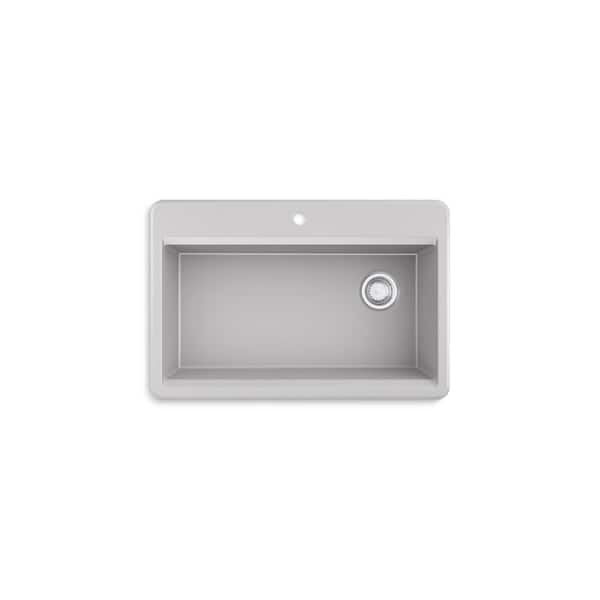 KOHLER Lassen 33 in. Drop-in/Undermount Single Bowl Granite Composite Kitchen Workstation Sink in Matte White with Accessories