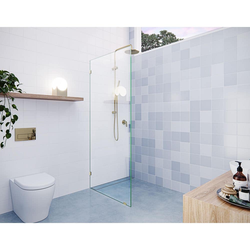 Vela 30 in. W x 78 in. H Frameless Fixed Single Panel Shower Door in Polished Brass Without Handle price history on PriceWatchPro