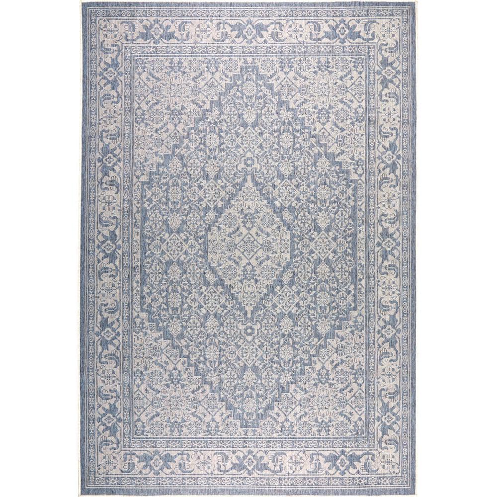 Blue/Gray Medallion 8' x 10' Easy-Care Synthetic Area Rug