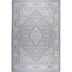 Patio Country Dahlia Blue/Gray 8 ft. x 10 ft. Medallion Indoor/Outdoor Area Rug
