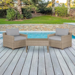 Maui 3-Piece Metal Patio Conversation Set with Stone Cushions