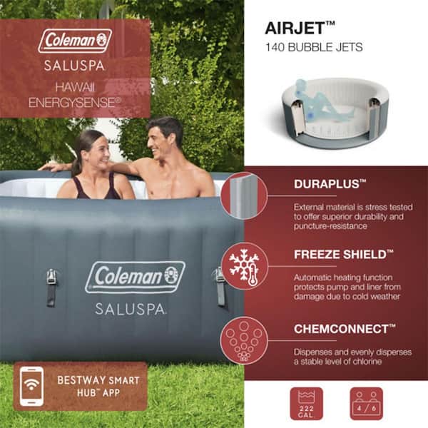 Hawaii 6-Person 140-Jet Inflatable Hot Tub and Non Slip Spa Seat with Adjustable Legs (6-Pack)