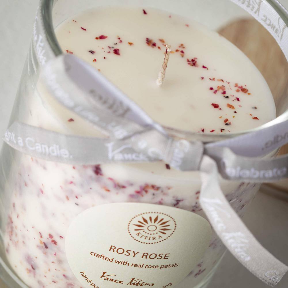 Rosy Rose Scented Soy Wax 5.25" Jar Candle with Wood Lid
