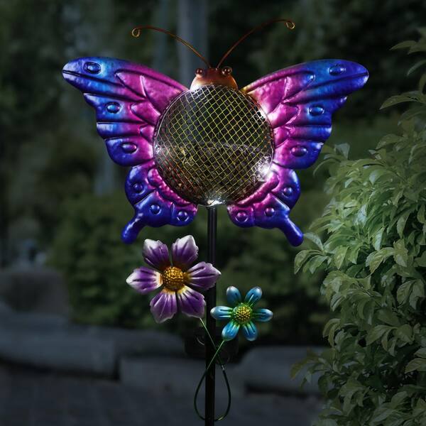 Perseus Goed gevoel Veel Exhart 3.02 ft. Purple Metal Solar Hand Painted Butterfly Mesh Pellet Bird  Feeder Garden Stake 19657-RS - The Home Depot