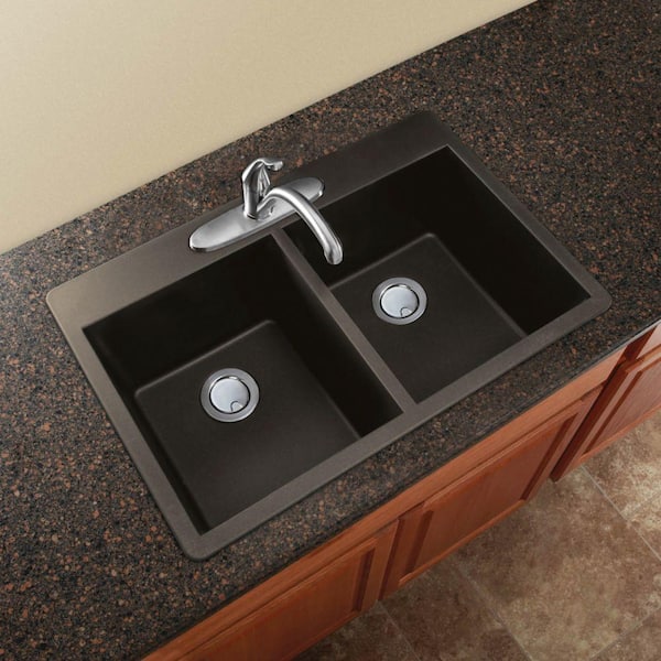 Radius Drop-in Granite 33 in. 2-Hole Equal Double Bowl Kitchen Sink in Espresso