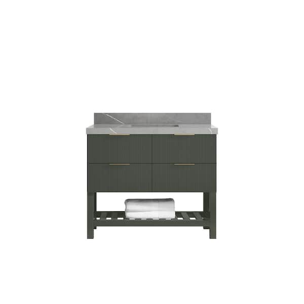 Willow Collections Catalina 42 in. Single Sink Freestanding Pewter Green Bath Vanity with Piatra Gray Qt. Top Unassembled
