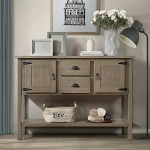 Retro Style Rustic Freestanding Wood 48 in. Storage Buffet Sideboard with 2-Drawers and 2-Cabinets and Open Bottom Shelf