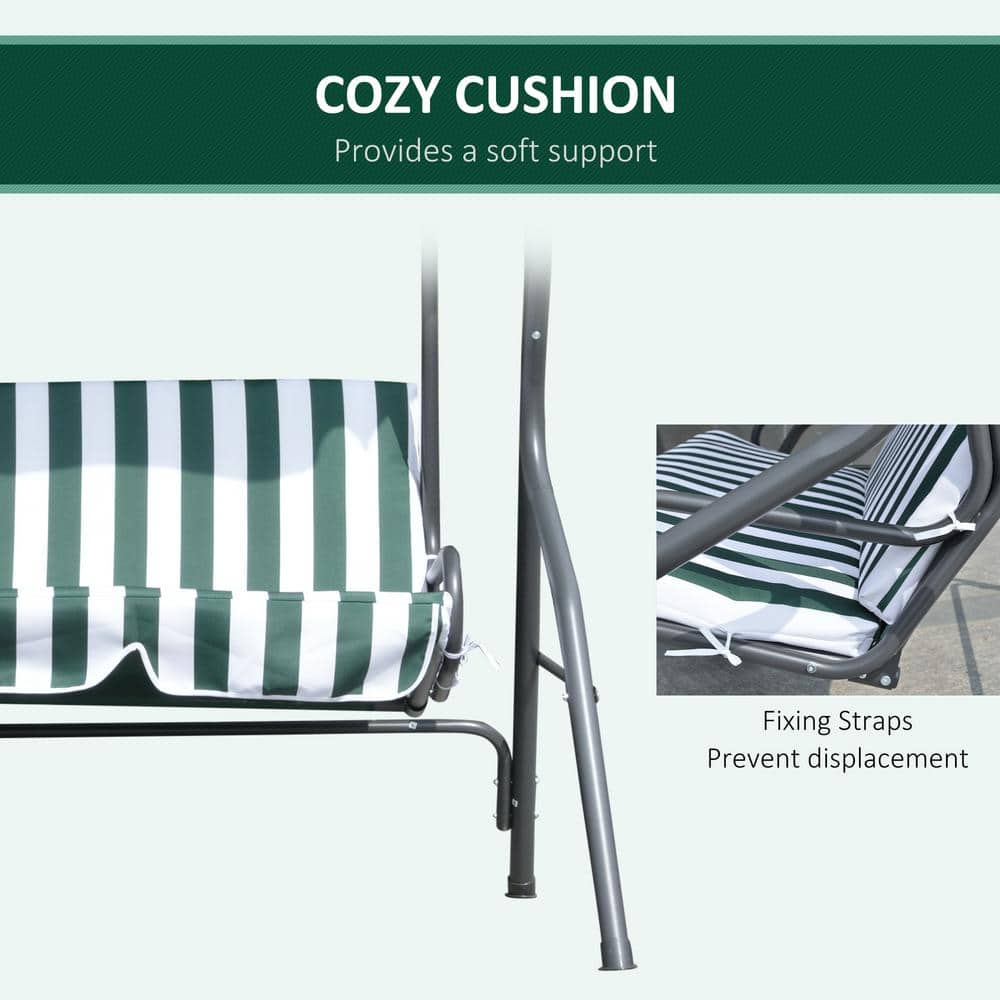 Green 3-Person Steel Frame Patio Swing with Adjustable Canopy
