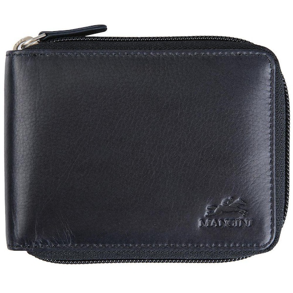 Bellagio Collection Black Leather Zippered RFID Wallet with Removable Passcase