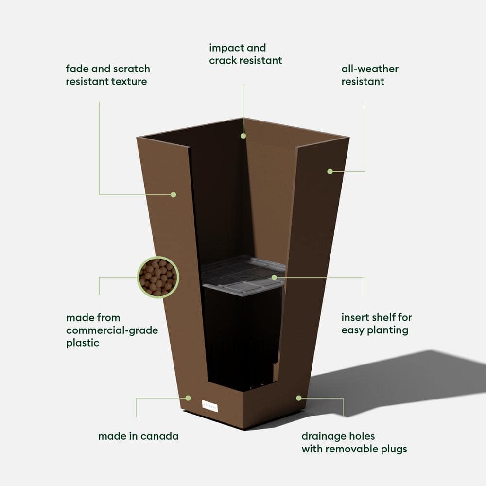 Espresso Sleek Square Tapered Modern Planter 26" High