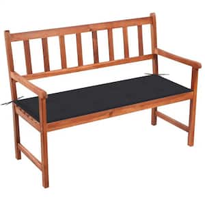 2-Person Wood Outdoor Bench with Black Cushion in Solid Acacia Wood