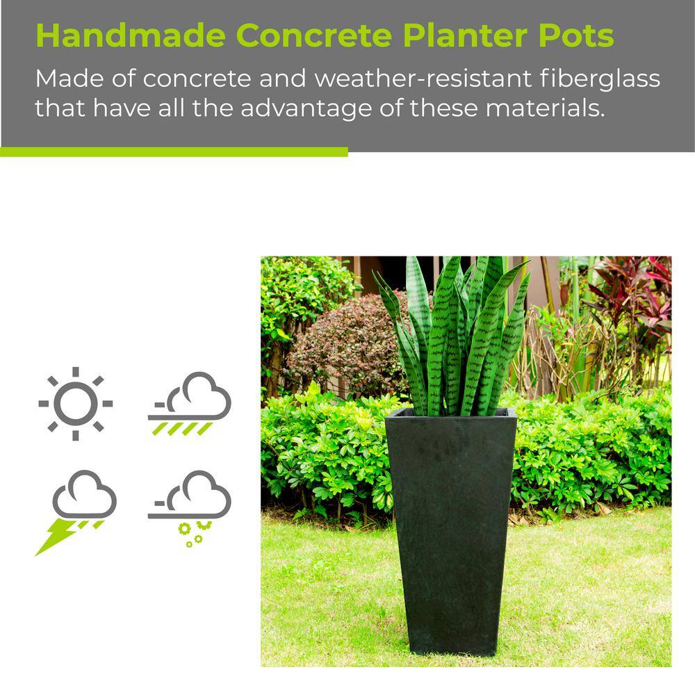 28" Black Lightweight Concrete Tall Tapered Planter