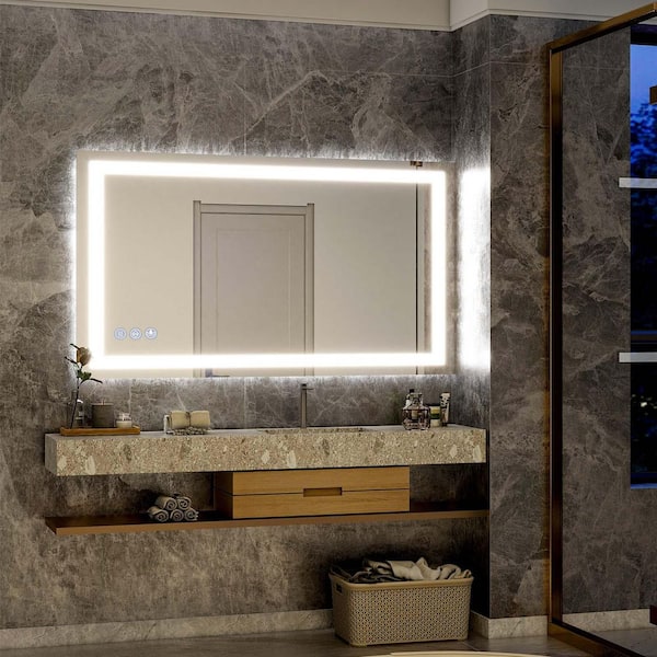 30 in. W x 55 in. H LED Light Anti-Fog Rectangular Frameless Wall Bathroom Vanity Mirror White