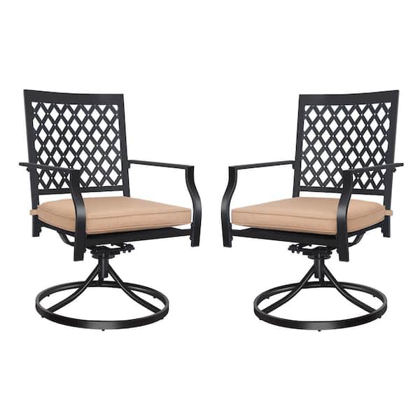 Unbranded Swivel Black Metal Outdoor Rocking Chair with Beige Cushion (2-Pack)