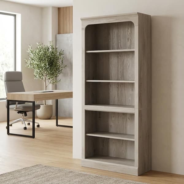 Chalked Chestnut 73 in. Tall Engineered Wood Bookcase with Adjustable Shelves