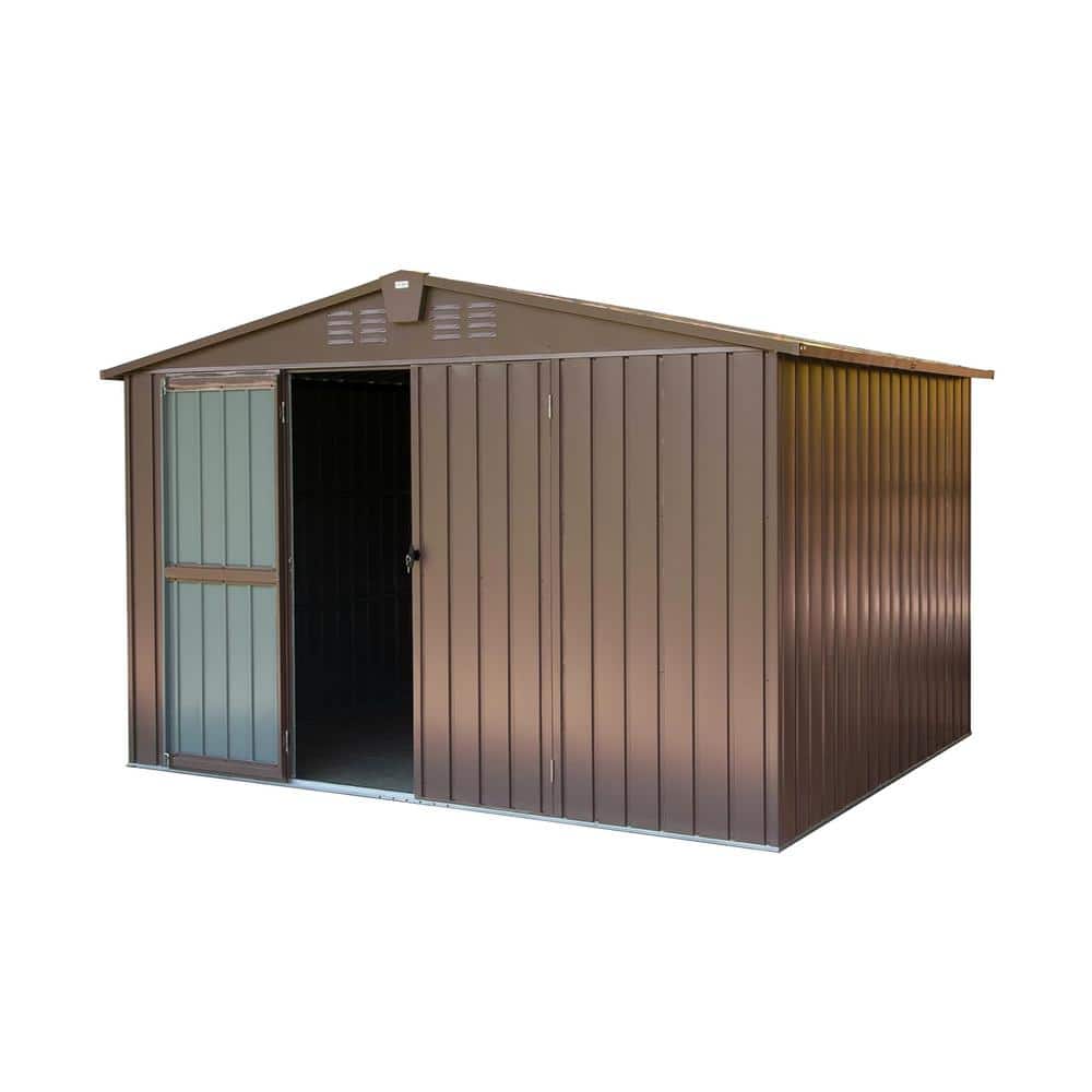 10 ft. W x 8 ft. D Metal Shed in Brown with Lockable Double Door and Vents 