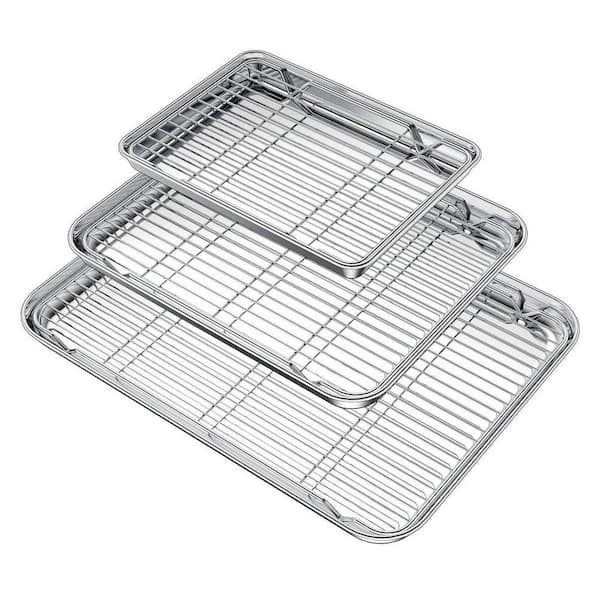 Stainless Steel Baking Sheet with Rack Set (3-Pack) - Large, Medium, Small Pans & Cooling Racks