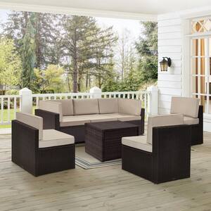 Palm Harbor 7-Piece Wicker Patio Conversation Set with Sand Cushions