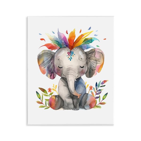 Stupell Industries Rainbow Blooms Elephant by LSR Design Studio Unframed Animal Graphic Art Print 14 in. x 11 in.