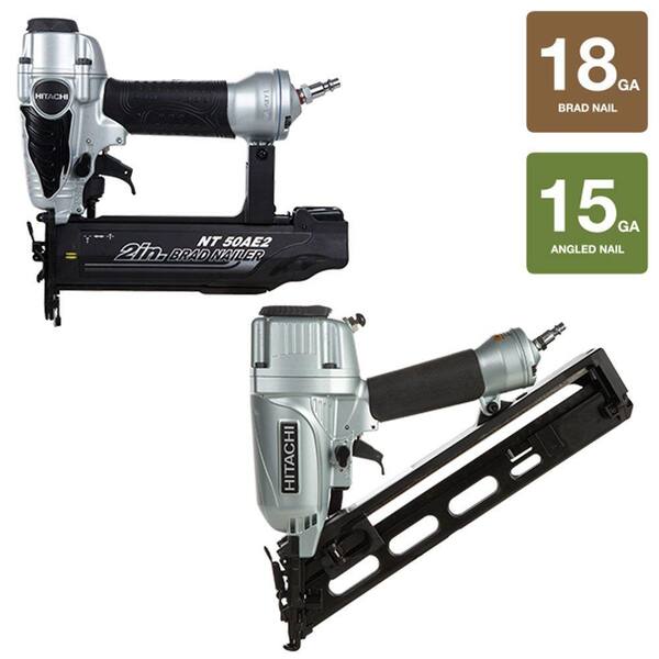 Hitachi 2-Piece 2-1/2 in. x 15-Gauge Angled Finish Nailer with Air Duster and 18-Gauge x 2 in. Finish Nailer Kit