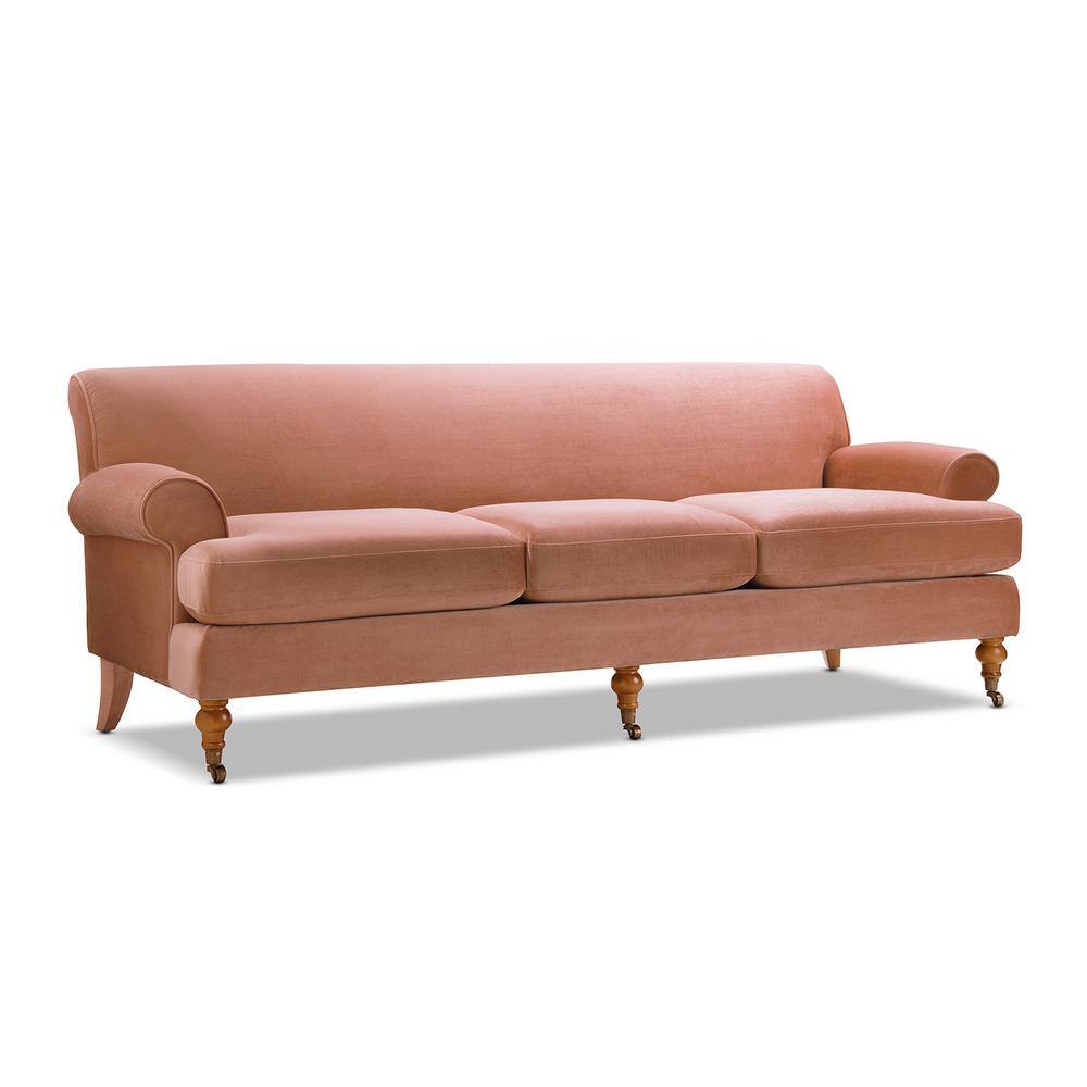 Peach Orange Velvet Lawson Sofa with Pinewood Frame and Removable Cushions
