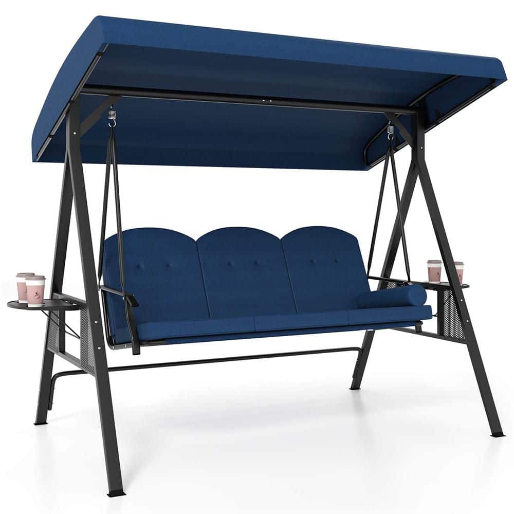 3-Seat Patio Swing Chair with Adjustable Canopy Thickened Cushions Pillow Navy price history on PriceWatchPro