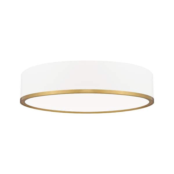 Bradley 20.25 in. Matte White + Modern Gold Integrated LED 1 Light Flush Mount with Frosted Plastic Shade
