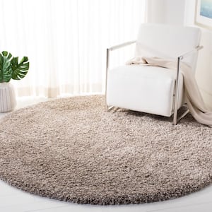 Royal Shag Beige 7 ft. x 7 ft. Round Solid Gradient Area Rug