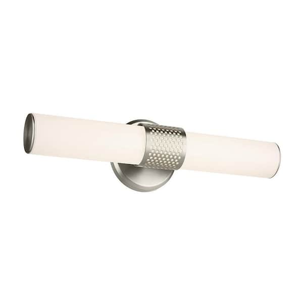 Sashi 18 in. Bath Bar Vanity Light Small LED with White Glass in Brushed Nickel