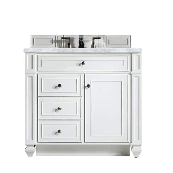 James Martin Vanities Bristol 36 in. W x 23.5 in. D x 34 in. H Single Bath Vanity in Bright White with Marble Top in Carrara White