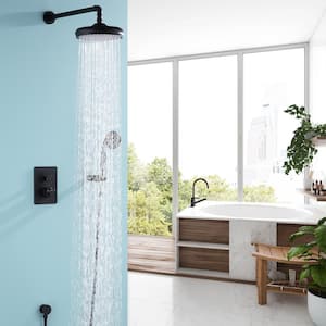 Double-Handle 2-Spray Patterns Shower Faucet 1.8 GPM with High Pressure Hand Shower in Matte Black