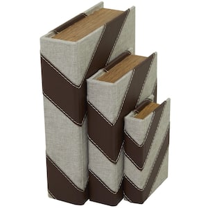 Rectangle Faux Leather Faux Book Box with Chevron Pattern (Set of 3)