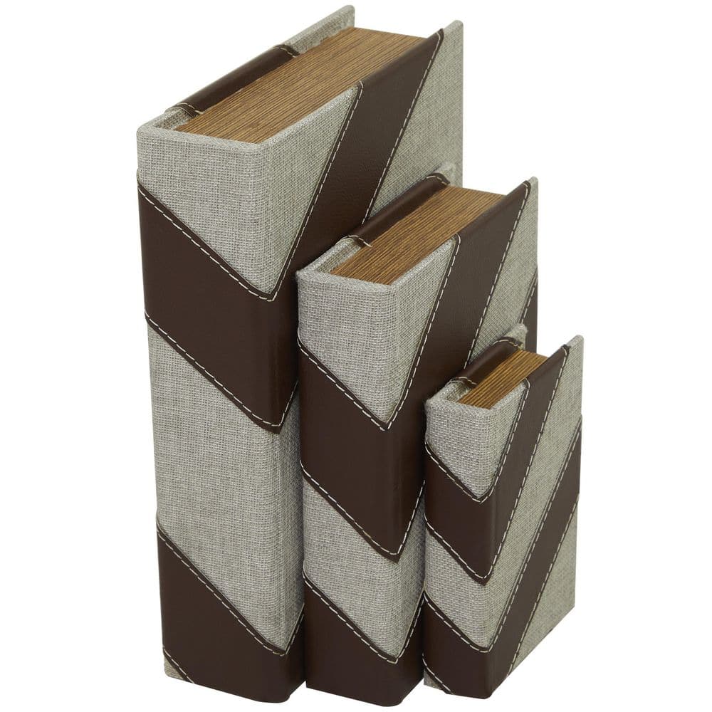 Litton Lane Rectangle Linen Faux Book Box (Set of 3) 042916 - The Home Depot