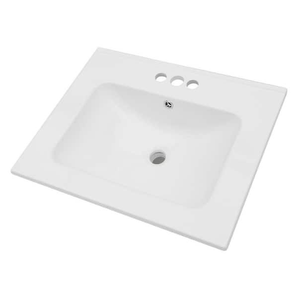 24 in. W x 20 in. D Ceramic Bathroom Vanity Top Sink with 3-Faucet Holes in White