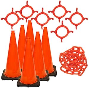 28 in. Traffic Cone and Chain Kit Orange