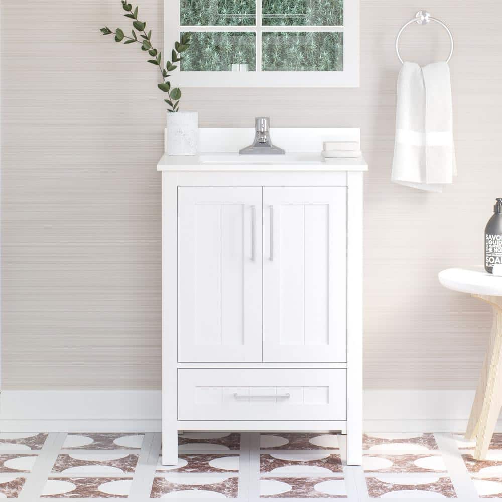 Kansas 24" White MDF Freestanding Bathroom Vanity with Ceramic Sink