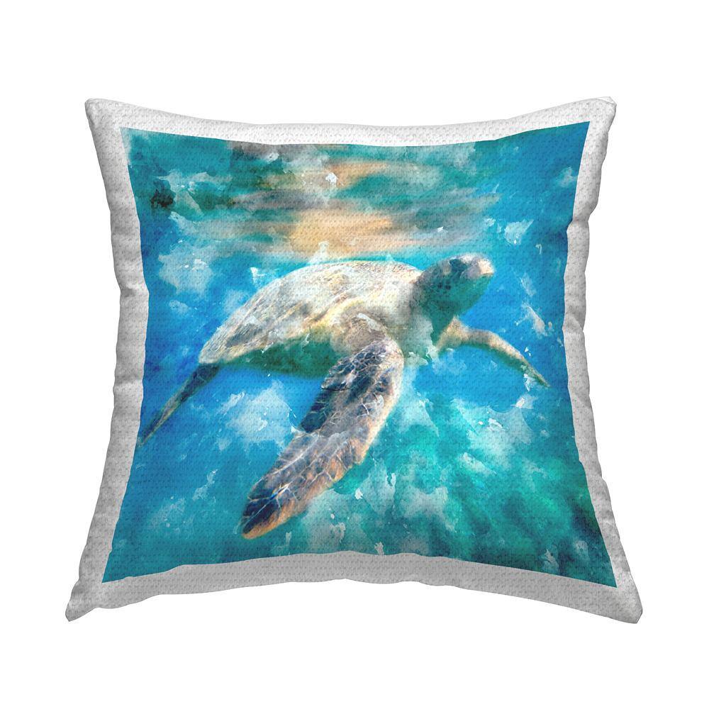 Swimming Sea Turtle Aquatic Reptile Design Blue Square Outdoor Throw Pillow price history on PriceWatchPro