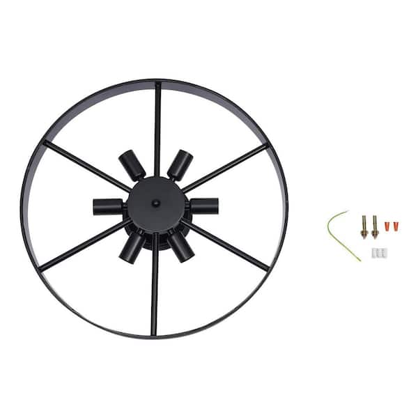 RAFLUM ★★★　INDUSTRIAL BRANCH OUKANING 18 in. 6-Light Black Industrial Wagon Wheel Rustic Flush