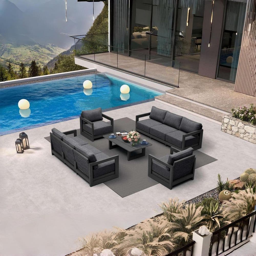9-Pieces Patio Conversation Sets All Weather Outdoor Couch Sectional Set with Cushion Conversation Set,Gray